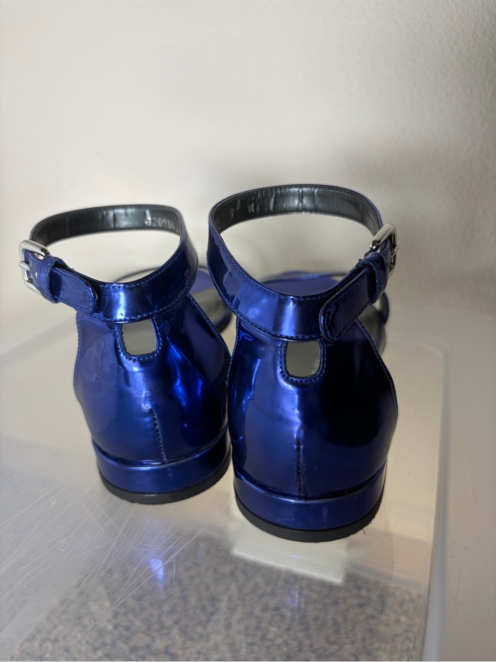 Stuart Weitzman Metallic Cobalt Ankle-Strap Sandals Size 9 - Picture 5 of 5